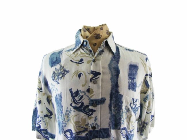 80s Blue Painterly Patterned Shirt - M - Image 2