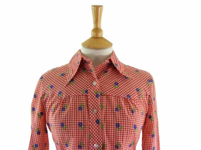70s Western Red Gingham Blouse - Image 2