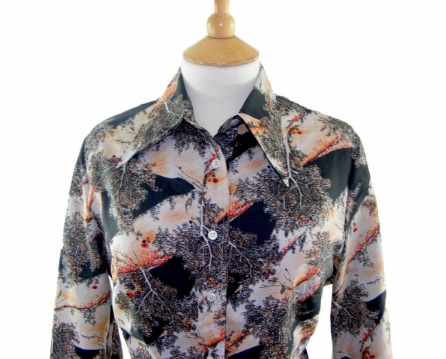 70s Oriental Tree Long Sleeve Blouse - 14 - Image 2