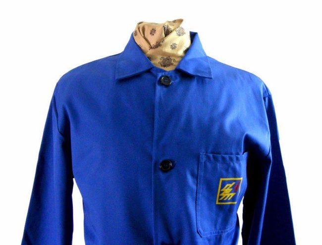 70s Logoed Blue Cotton Workwear Jacket - L - Image 2