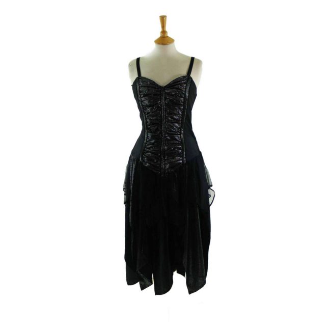 90s Black Sparkly Netted Dress - 8