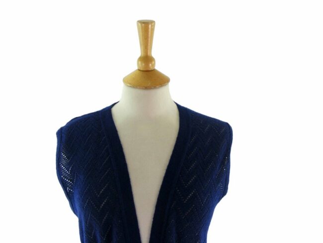 70s Navy Moth Patterned Knit Tank Top - 10 - Image 2