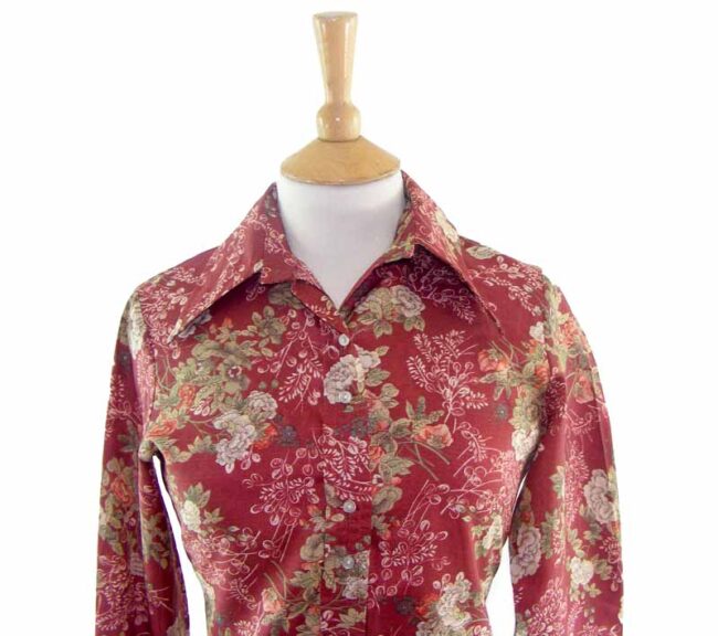 70s Red Victorian Floral Print Shirt - 10 - Image 2
