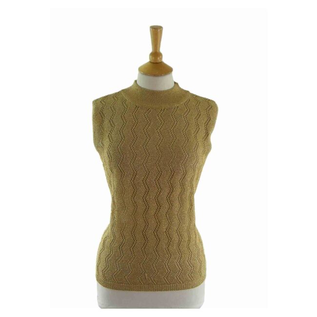 70s Sparkly Gold Zig Zag Crotchet Tank Top - 12
