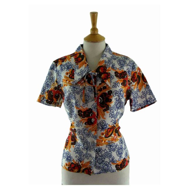 70s Contrasting Floral Blouse - 14