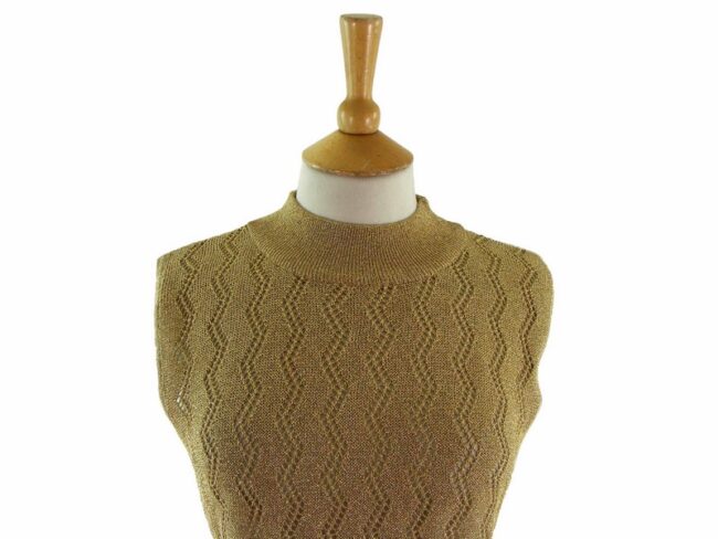 70s Sparkly Gold Zig Zag Crotchet Tank Top - 12 - Image 2