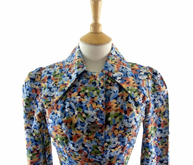 70s Watercolor Floral Print Blouse - 14 - Image 2