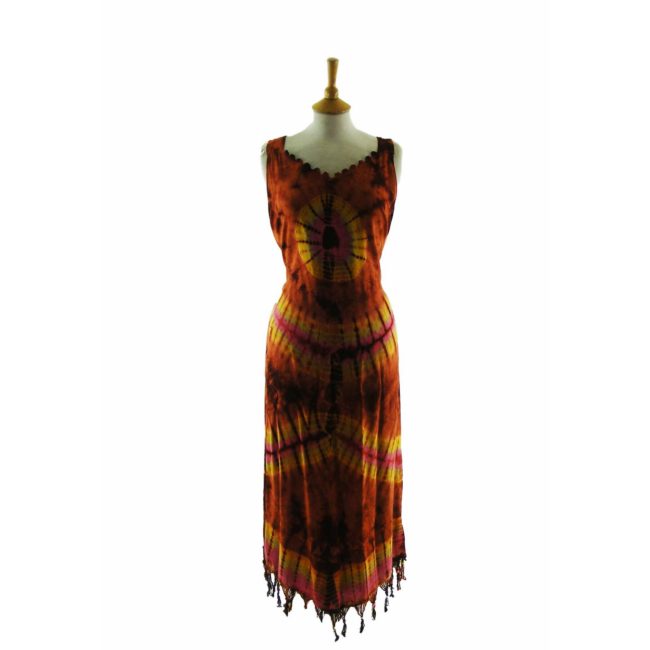 90s Copper Tie-Dye Sleeveless Dress -16