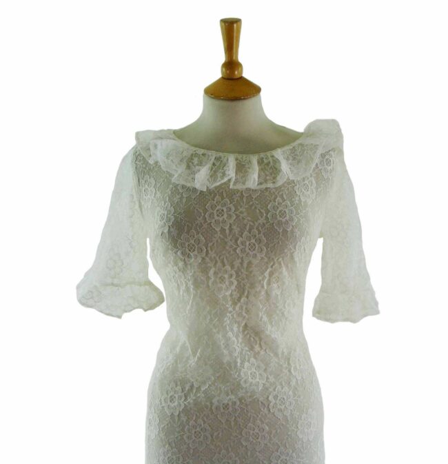 80s White Floral Lace Maxi Dress - 14 - Image 2