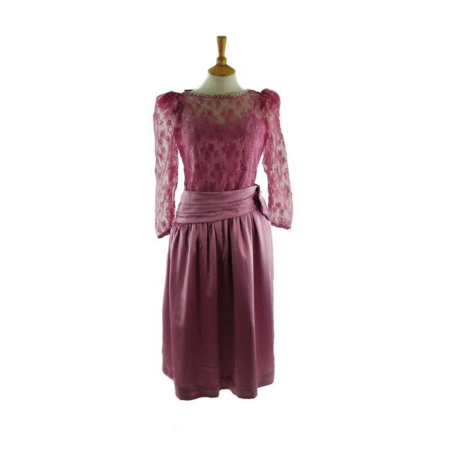 80s Pink Satin Evening Dress - 8