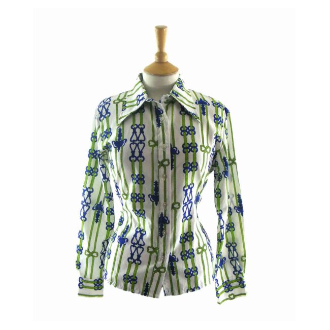 70s Rope Graphic Long Sleeve Blouse - 14