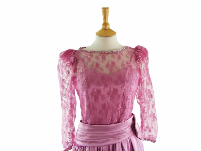 80s Pink Satin Evening Dress - 8 - Image 2