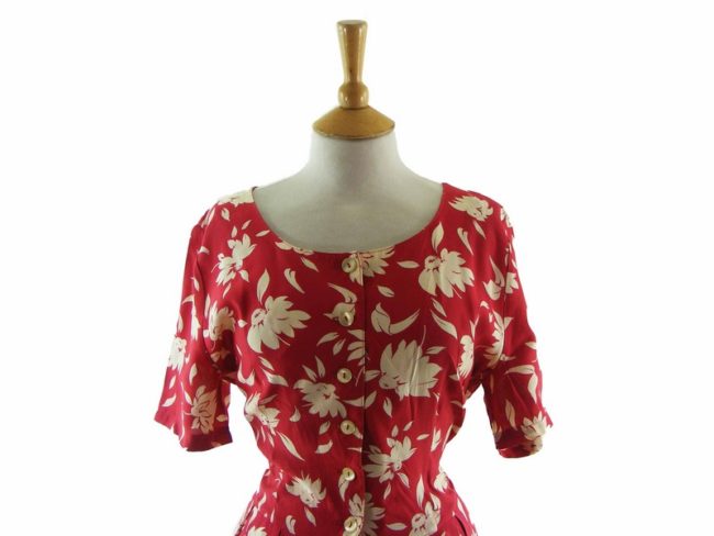 90s Red Floral Dress-Jumpsuit - 14 - Image 2