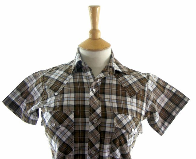 70s Brown Checked Western Short Sleeve Shirt - 8 - Image 2