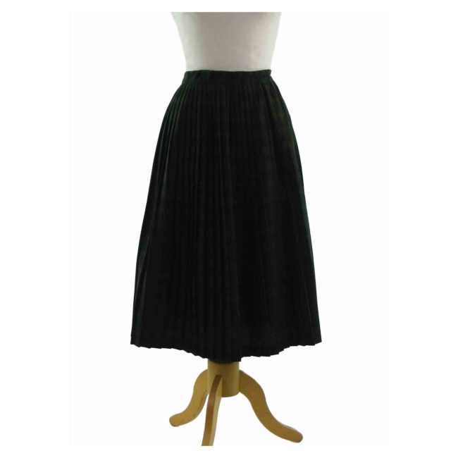 60s Dark Green Tartan Pleated Skirt - 10