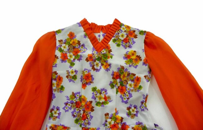 70s Orange Floral Body-Suit Blouse - 10 - Image 2