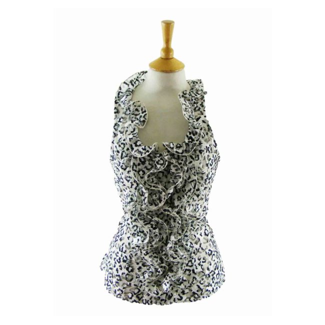90s White Leopard Print Lace Blouse - 10