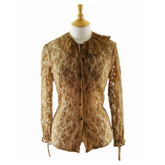 90s Caramel Lace Blouse - 10