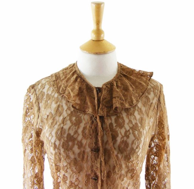 90s Caramel Lace Blouse - 10 - Image 2