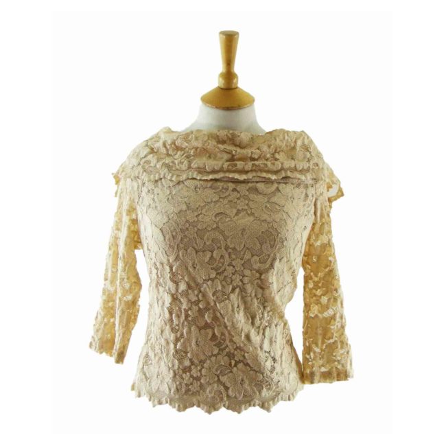 90s Cream Lace 3/4 Sleeve Blouse - 10
