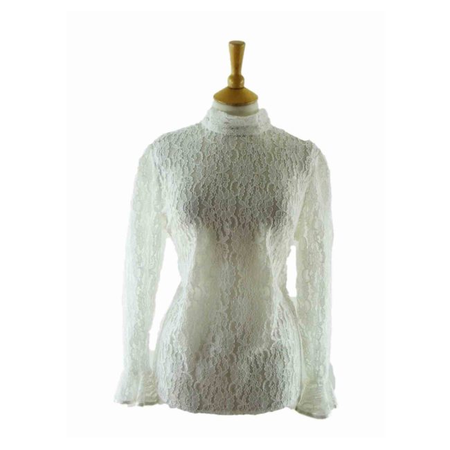 90s White Floral Lace Blouse - 20