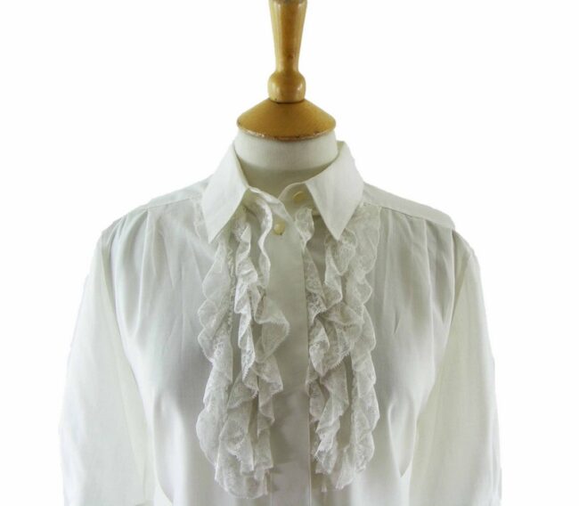 90s White Lace Ruffle Blouse - 14 - Image 2