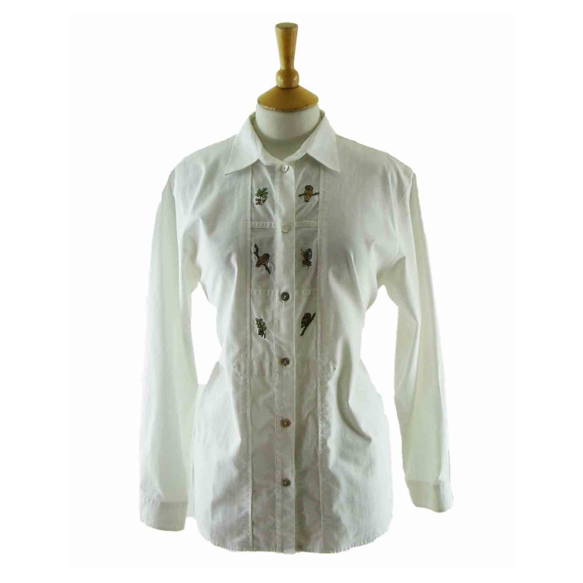 90s White Embroidered Design Blouse - 14