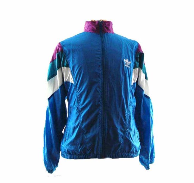 90s Adidas Blue Multicolour Shell Suit Top - XL