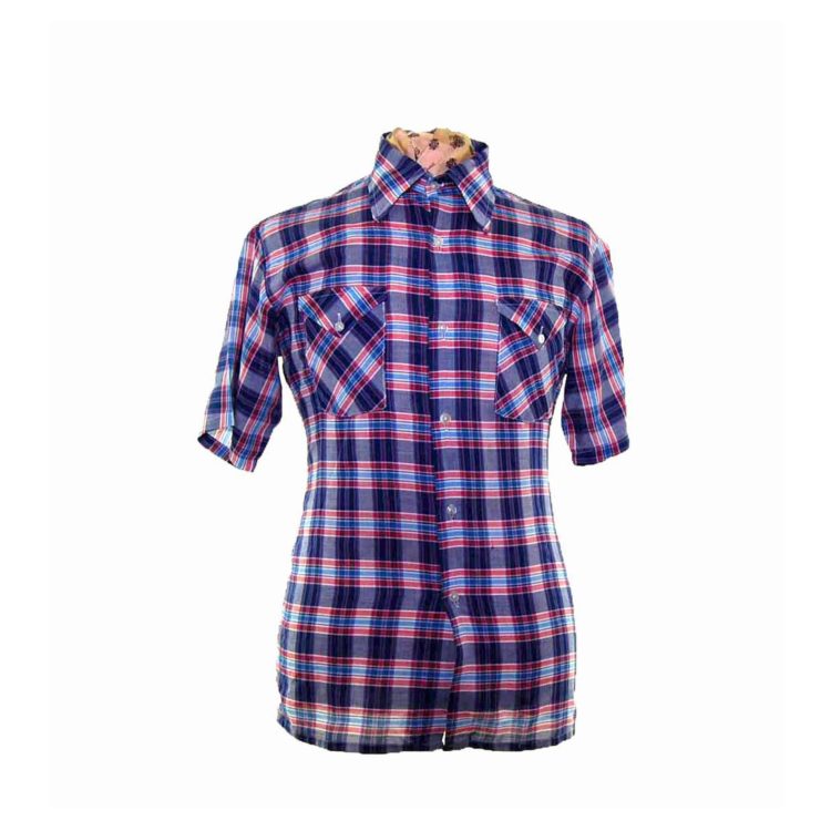 70s Navy Checked Short Sleeve Shirt