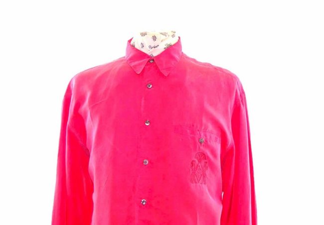 90s Bright Red Long Sleeve Silk Shirt - XL - Image 2