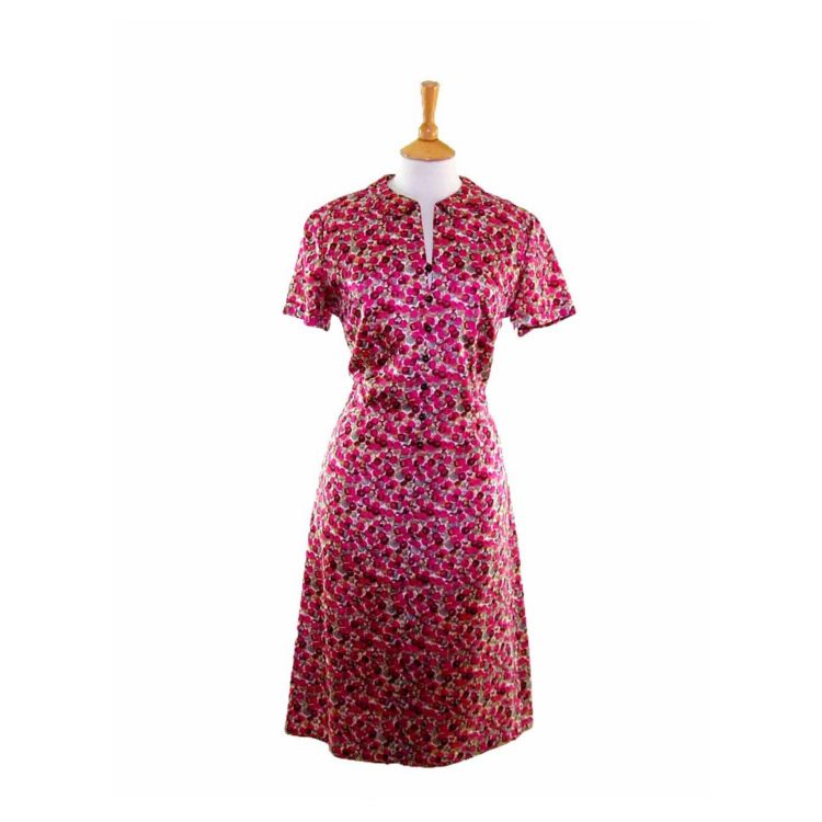60s Pink Spotted Print Dress