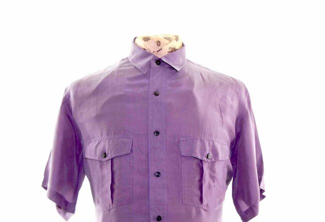 90s Violet Short Sleeve Silk Shirt - L - Image 2