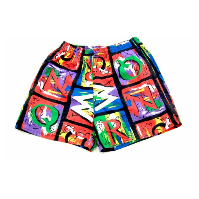 90s Bright Alphabet Print Beach Shorts