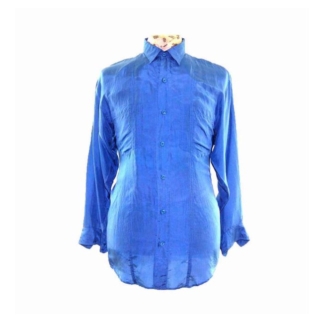 90s Dark Blue Silk Shirt