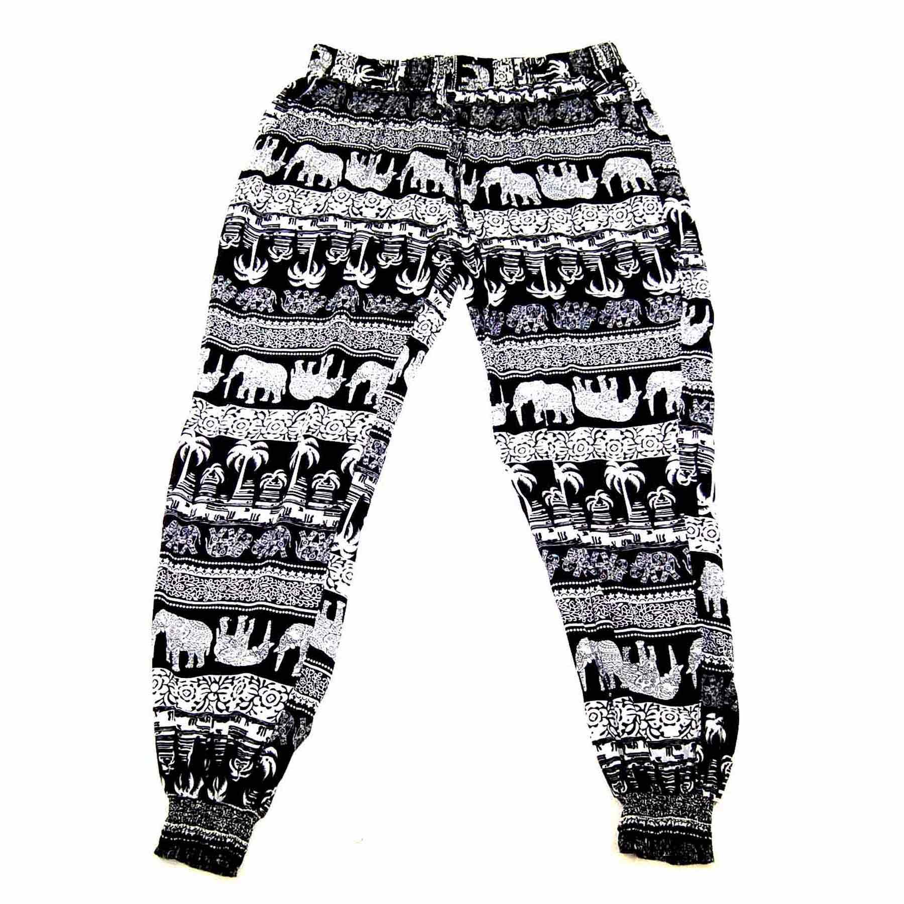 90s Thai Elephant Black Harem Pants - Blue 17 Vintage Clothing