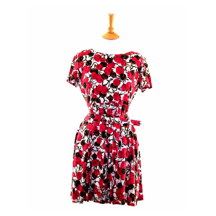 50s Pink Floral Patterned Belted Dress