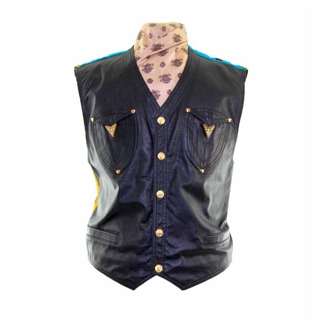 Black Leather Miami Patterned Waistcoat