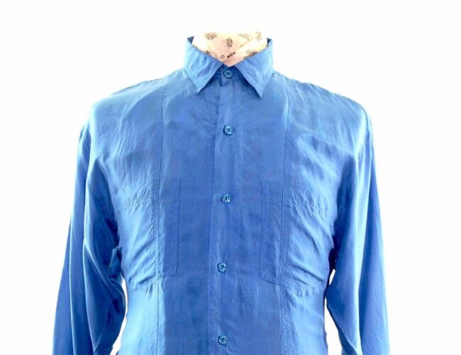 90s Dark Blue Silk Shirt - L - Image 2