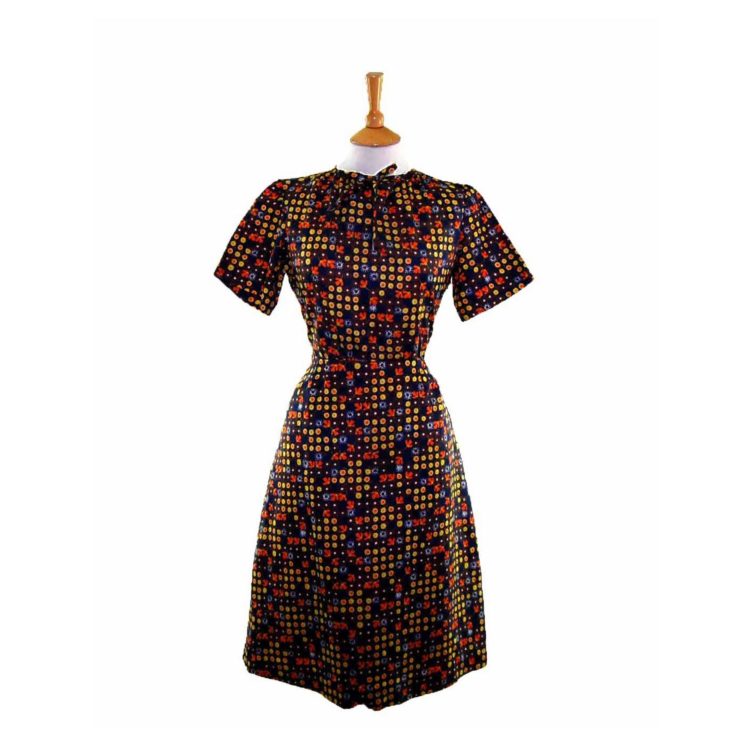 60s Navy Floral Patterned Dress