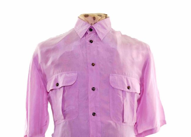 90s Light Pink Short Sleeve Silk Shirt - M - Image 2