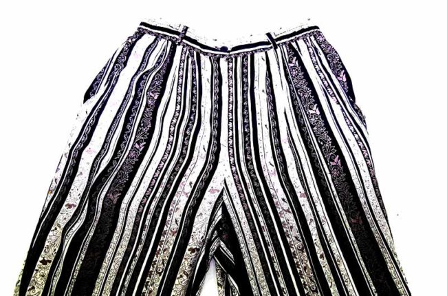 90s Black Striped Floral Straight Leg Trousers - 14 - Image 2