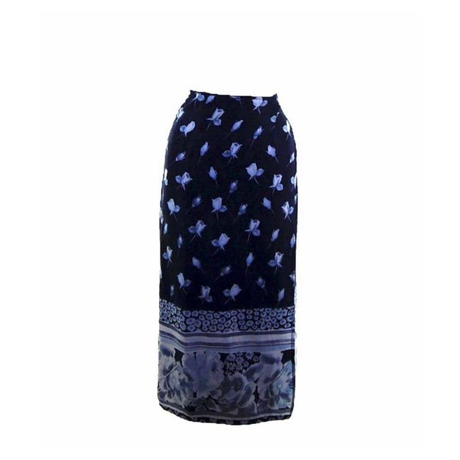 90s Navy Rose Printed Wrap Skirt - 8