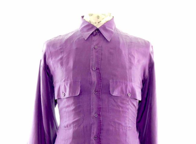 90s Purple Long Sleeve Silk Shirt - L - Image 2