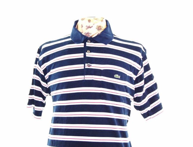 Lacoste White Striped Navy Polo Shirt - XL - Image 2