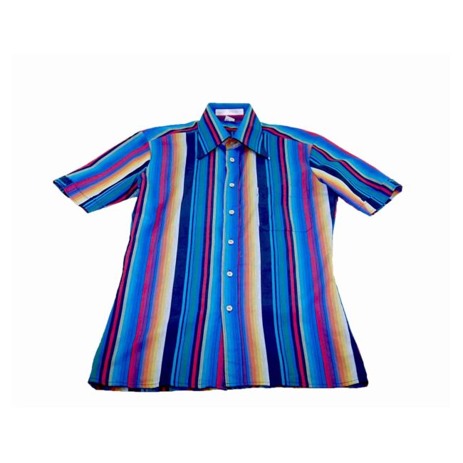 70s Blue Rainbow Striped Short Sleeve Shirt