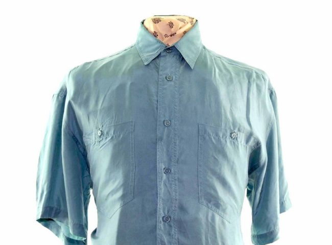 90s Jade Green Short Sleeve Silk Shirt - L - Image 2
