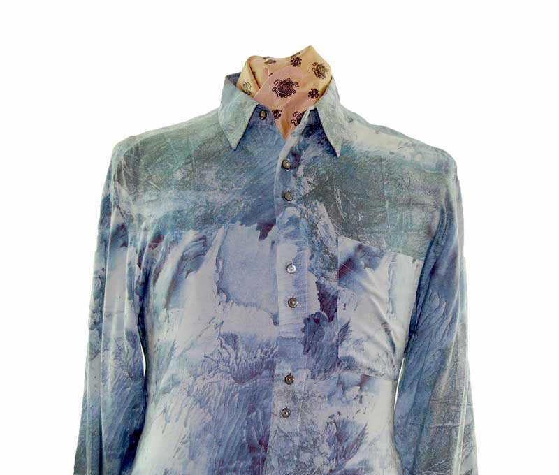 80s Green Abstract Print Long Sleeve Shirt - L - Image 2