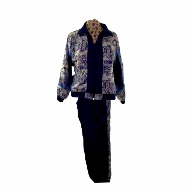 80s Navy Print Shell Suit Two Piece - L - Image 3