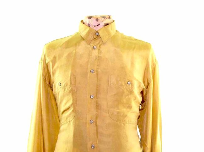 90s Gold Long Sleeve Silk Shirt - XL - Image 2