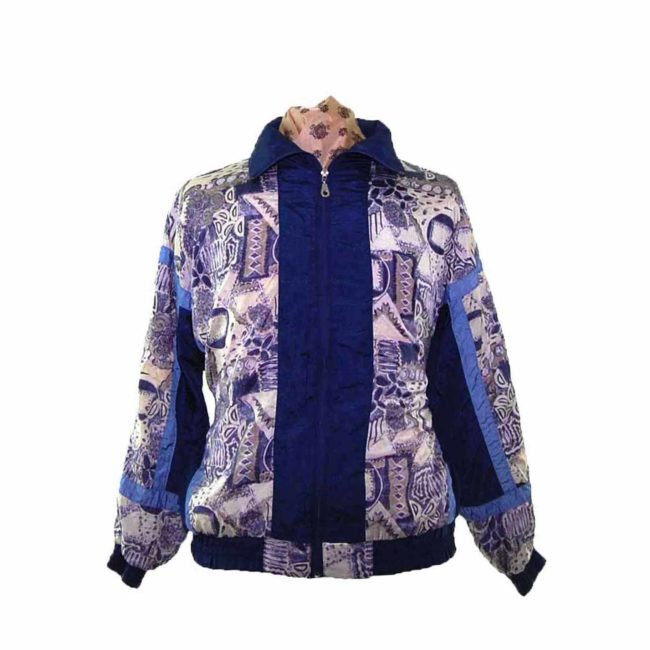 80s Navy Print Shell Suit Two Piece - L